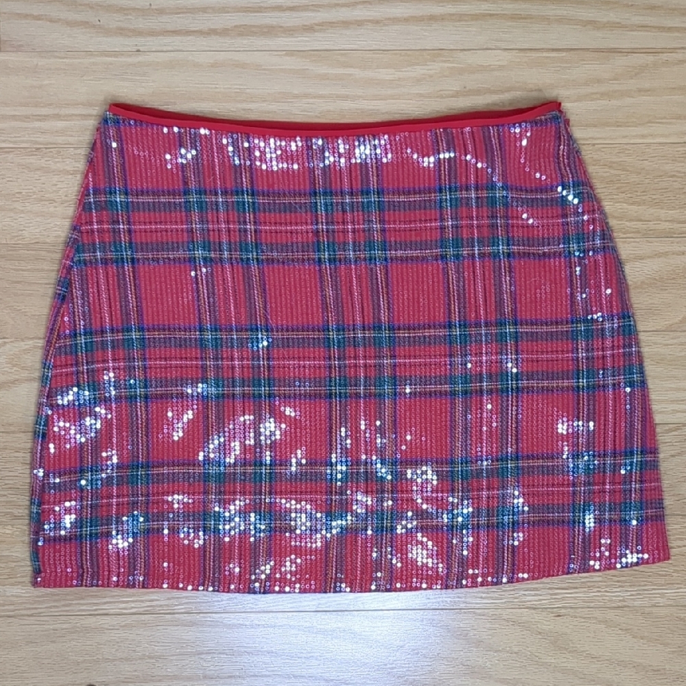 Vici Red and Blue Plaid Sequin Mini Skirt